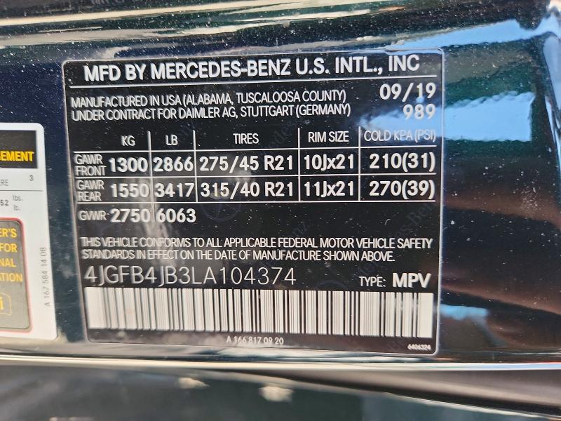 65365956 :رقم المزاد ، 4JGFB4JB3LA104374 vin ، 2020 Mercedes-benz Gle مزاد بيع