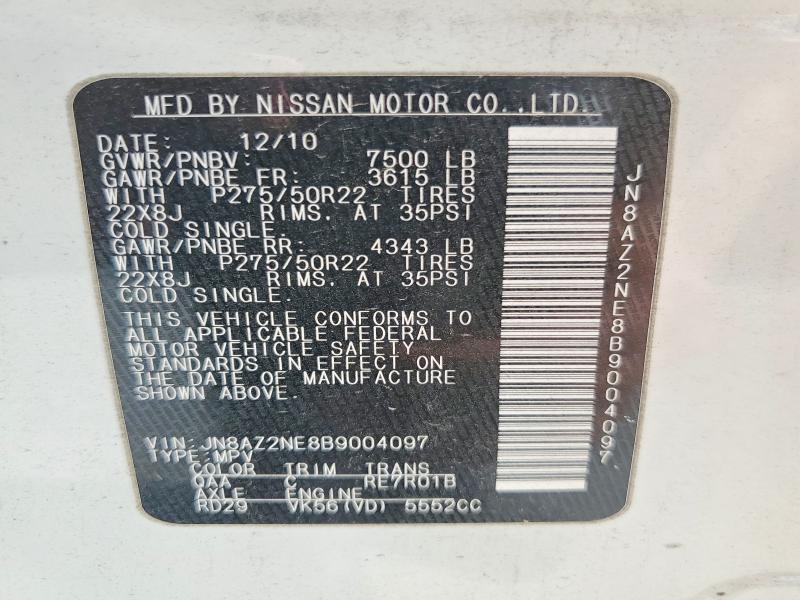 2011 Infiniti Qx56 მანქანა იყიდება აუქციონზე, vin: JN8AZ2NE8B9004097, აუქციონის ნომერი: 64962656