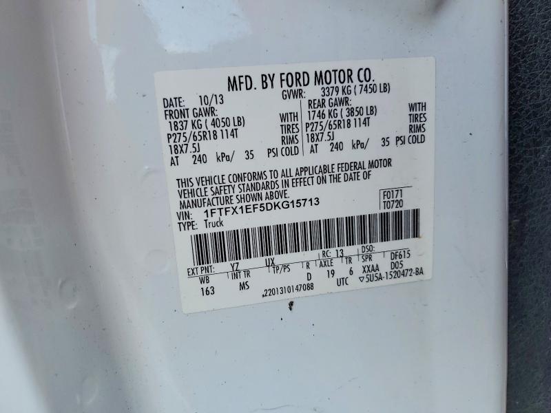 2013 Ford F150 მანქანა იყიდება აუქციონზე, vin: 1FTFX1EF5DKG15713, აუქციონის ნომერი: 63408046