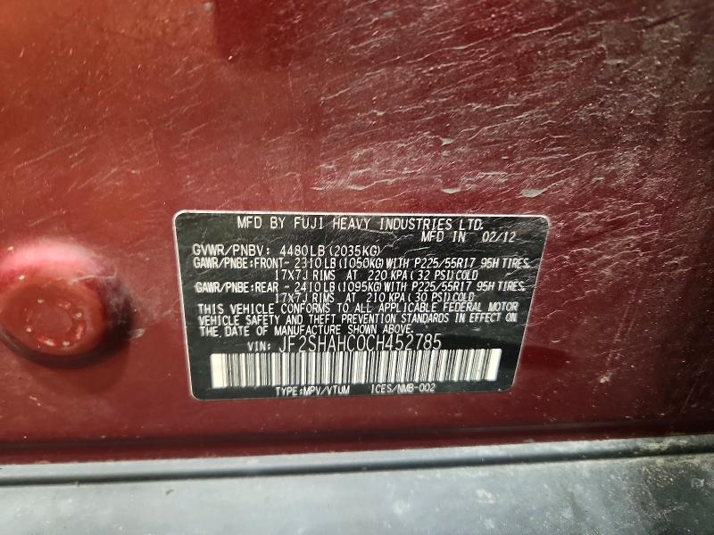 Aukcja sprzedaży 2012 Subaru Forester, vin: JF2SHAHC0CH452785, numer aukcji: 67336256