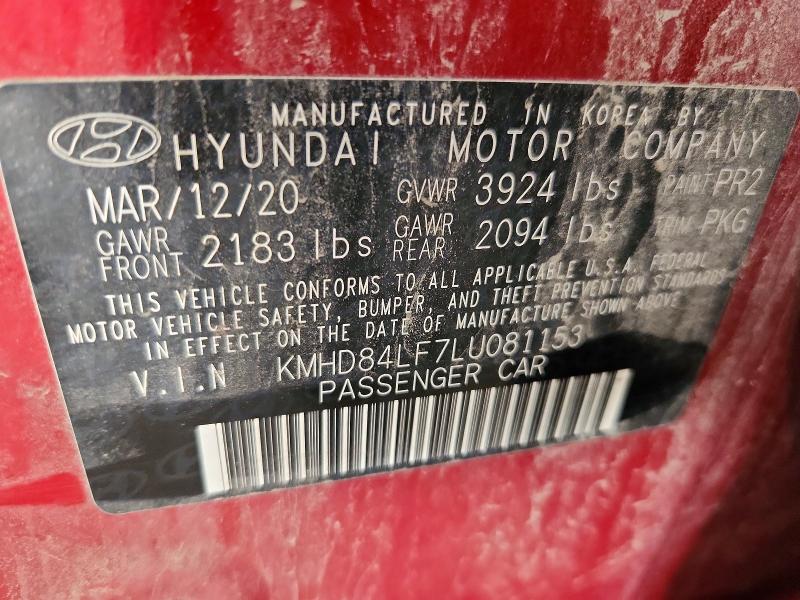 Продаж на аукціоні авто 2020 Hyundai Elantra, vin: KMHD84LF7LU081153, номер лоту: 65943346