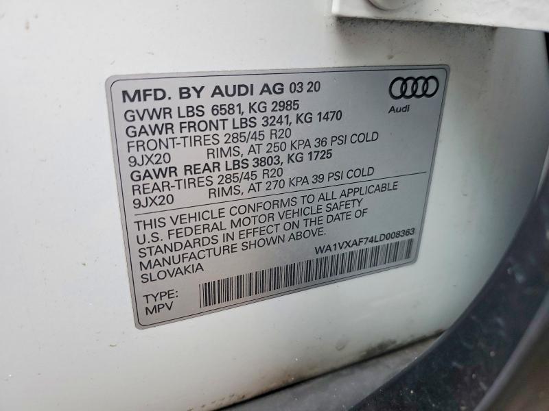 Продажа на аукционе авто 2020 Audi Q7, vin: WA1VXAF74LD008363, номер лота: 66654586