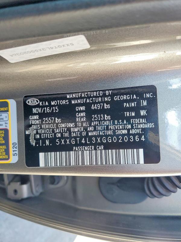 Aukcja sprzedaży 2016 Kia Optima, vin: 5XXGT4L3XGG020364, numer aukcji: 66127256