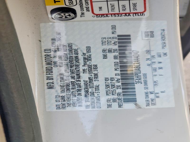 63796556 :رقم المزاد ، 3FAHP0JA8CR444047 vin ، 2012 Ford Fusion مزاد بيع