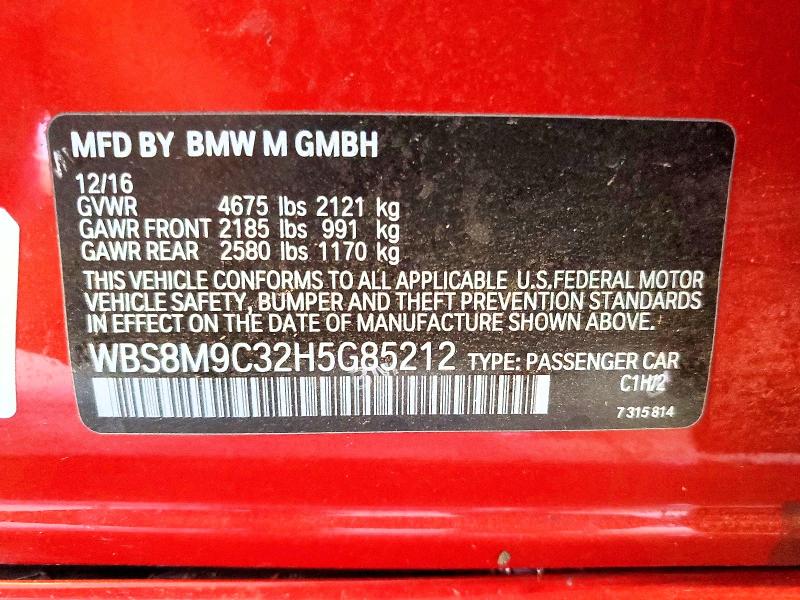 2017 Bmw M3 მანქანა იყიდება აუქციონზე, vin: WBS8M9C32H5G85212, აუქციონის ნომერი: 63934366