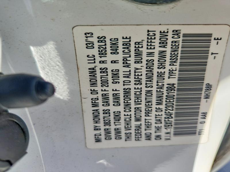 Продаж на аукціоні авто 2013 Honda Civic, vin: 19XFB4F23DE001984, номер лоту: 65092436