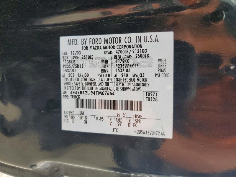 Продажа на аукционе авто 2004 Mazda B3000, vin: 4F4YR12U94TM07664, номер лота: 64927046