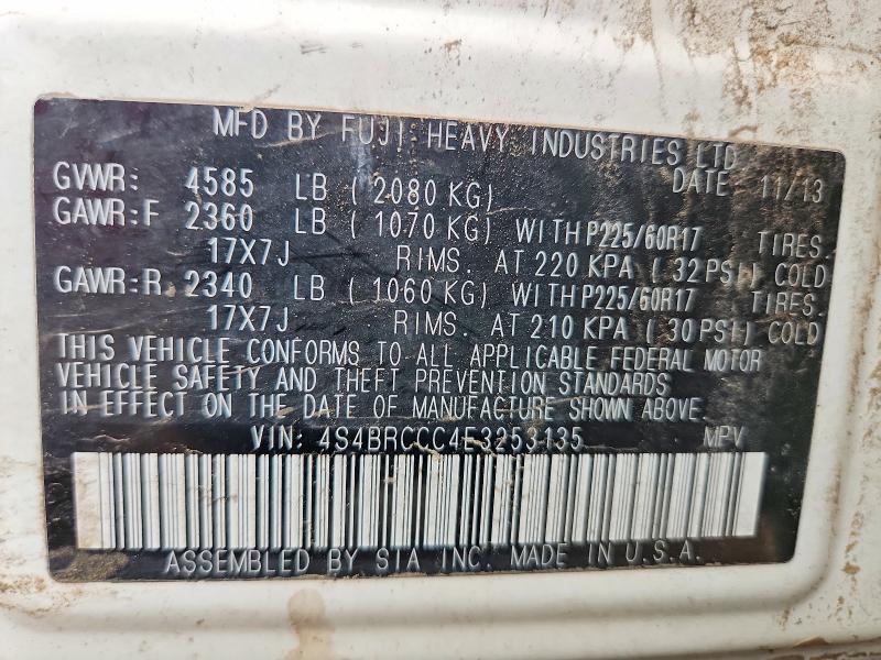 2014 Subaru Outback მანქანა იყიდება აუქციონზე, vin: 4S4BRCCC4E3253135, აუქციონის ნომერი: 64773806