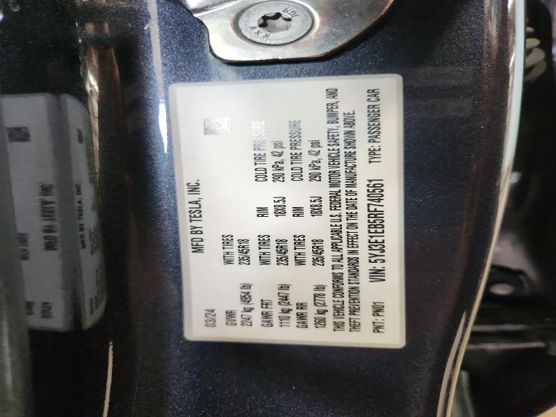 Aukcja sprzedaży 2024 Tesla Model 3, vin: 5YJ3E1EB5RF740561, numer aukcji: 65029896