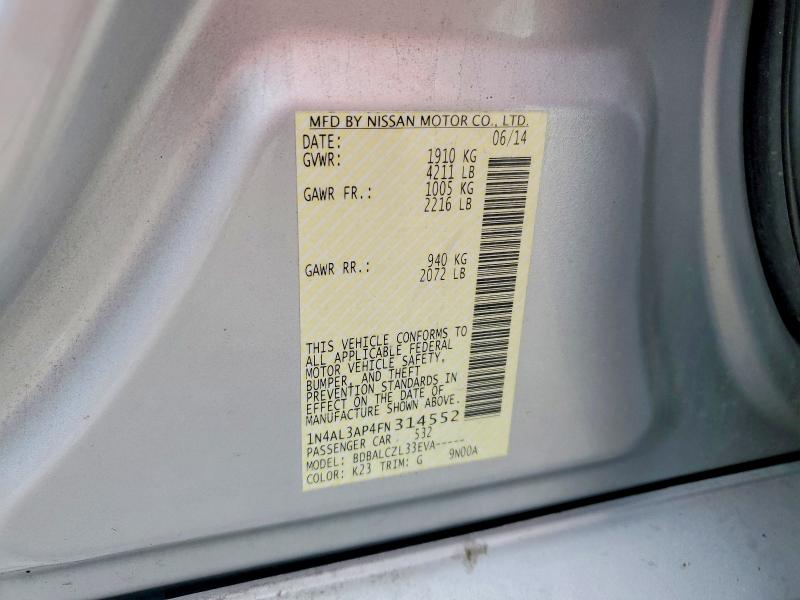 Продажа на аукционе авто 2015 Nissan Altima, vin: 1N4AL3AP4FN314552, номер лота: 63764386