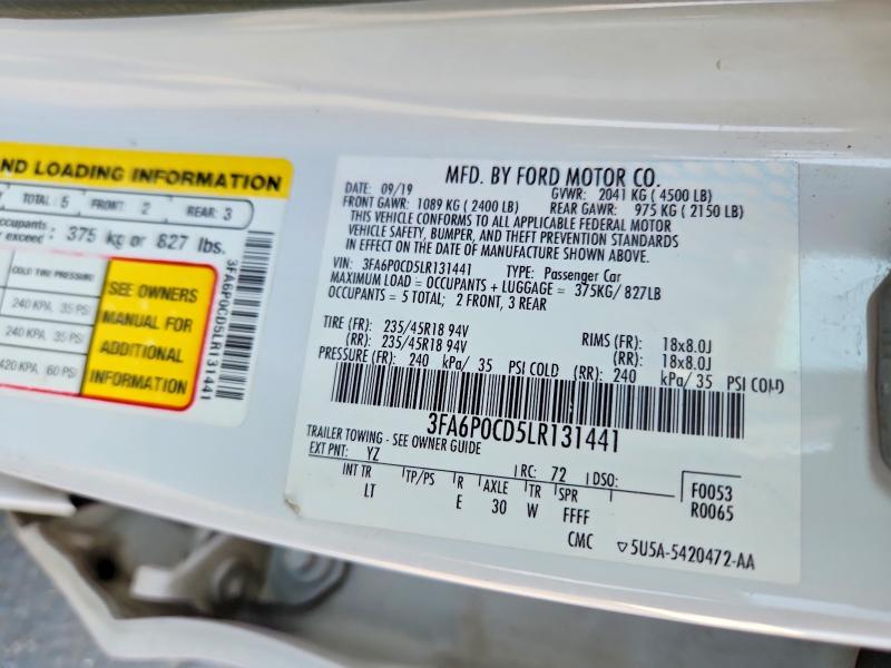 Auction sale of the 2020 Ford Fusion, vin: 3FA6P0CD5LR131441, lot number: 64484356