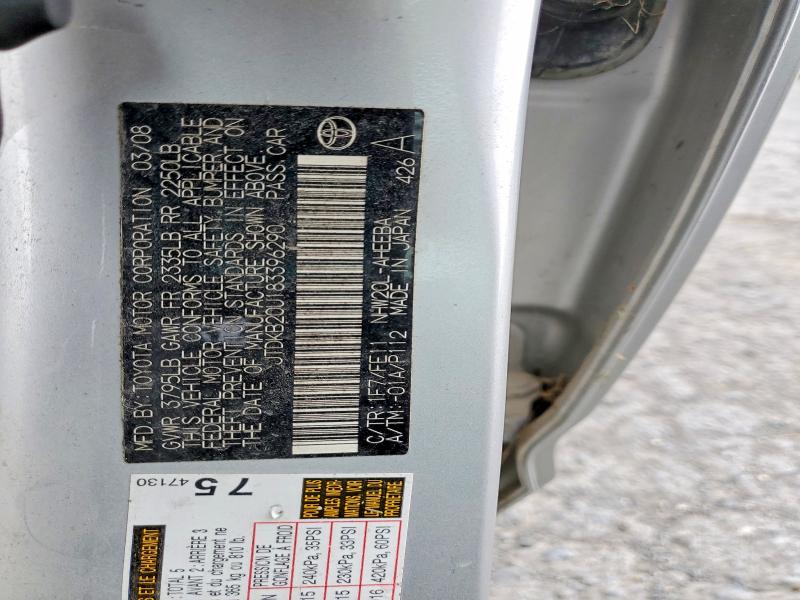 Aukcja sprzedaży 2008 Toyota Prius, vin: JTDKB20U183396290, numer aukcji: 64011496