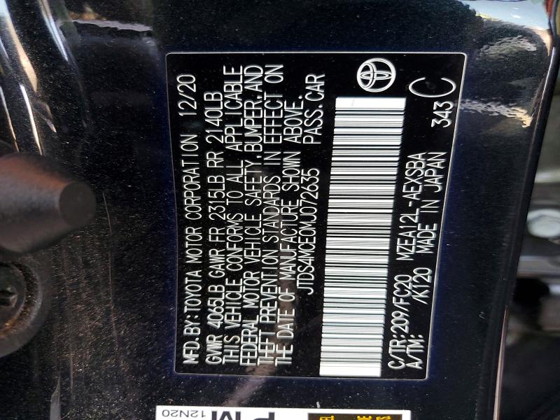 Aukcja sprzedaży 2021 Toyota Corolla, vin: JTDS4MCE0MJ072635, numer aukcji: 64192106