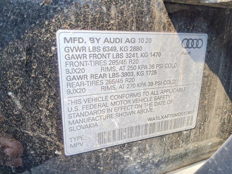 Продаж на аукціоні авто 2021 Audi Q7, vin: WA1LXAF70MD017697, номер лоту: 63695196