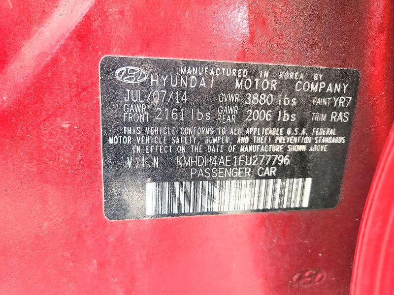 2015 Hyundai Elantra მანქანა იყიდება აუქციონზე, vin: KMHDH4AE1FU277796, აუქციონის ნომერი: 63950216