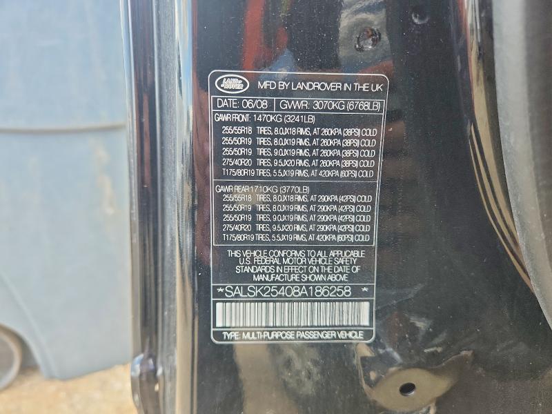 85791715 :رقم المزاد ، SALSK25408A186258 vin ، 2008 Land Rover Range Rover Sport مزاد بيع