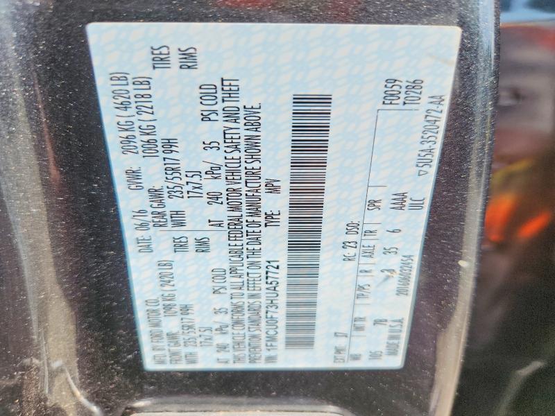 2017 Ford Escape მანქანა იყიდება აუქციონზე, vin: 1FMCU0F73HUA57721, აუქციონის ნომერი: 63351786