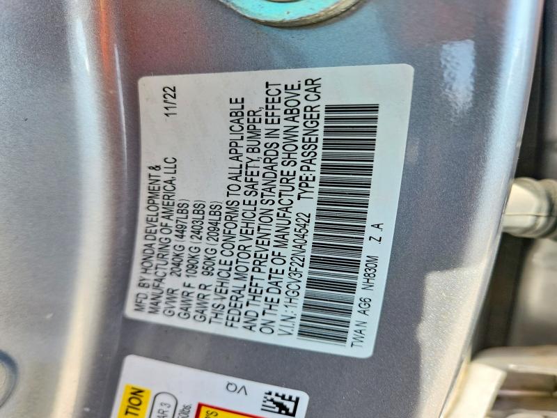 Aukcja sprzedaży 2022 Honda Accord, vin: 1HGCV3F22NA045422, numer aukcji: 66763426