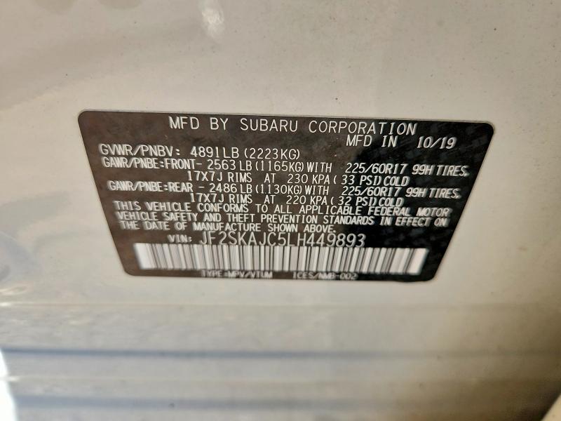 Aukcja sprzedaży 2020 Subaru Forester, vin: JF2SKAJC5LH449893, numer aukcji: 65926196