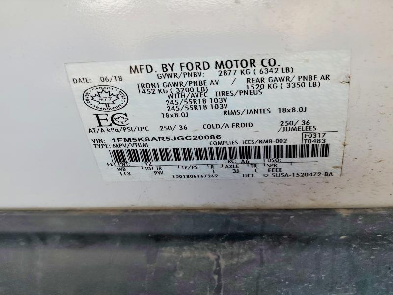 2018 Ford Explorer მანქანა იყიდება აუქციონზე, vin: 1FM5K8AR5JGC20086, აუქციონის ნომერი: 65457456