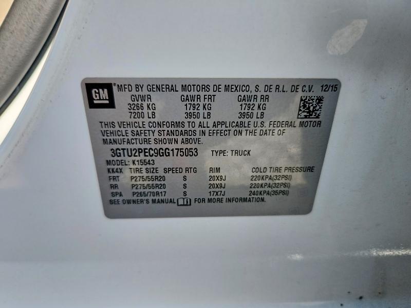 2016 Gmc Sierra მანქანა იყიდება აუქციონზე, vin: 3GTU2PEC9GG175053, აუქციონის ნომერი: 66433296