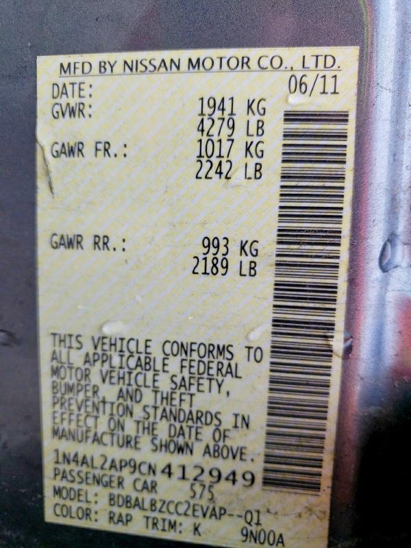 63227956 :رقم المزاد ، 1N4AL2AP9CN412949 vin ، 2012 Nissan Altima مزاد بيع