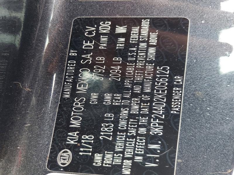 64984866 :رقم المزاد ، 3KPF24AD2KE056125 vin ، 2019 Kia Forte مزاد بيع