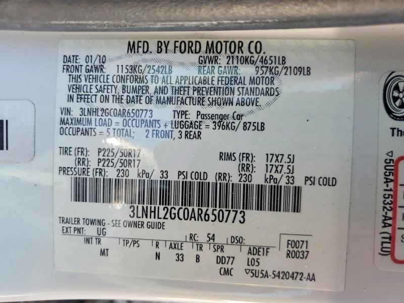 Aukcja sprzedaży 2010 Lincoln Mkz, vin: 3LNHL2GC0AR650773, numer aukcji: 63450066
