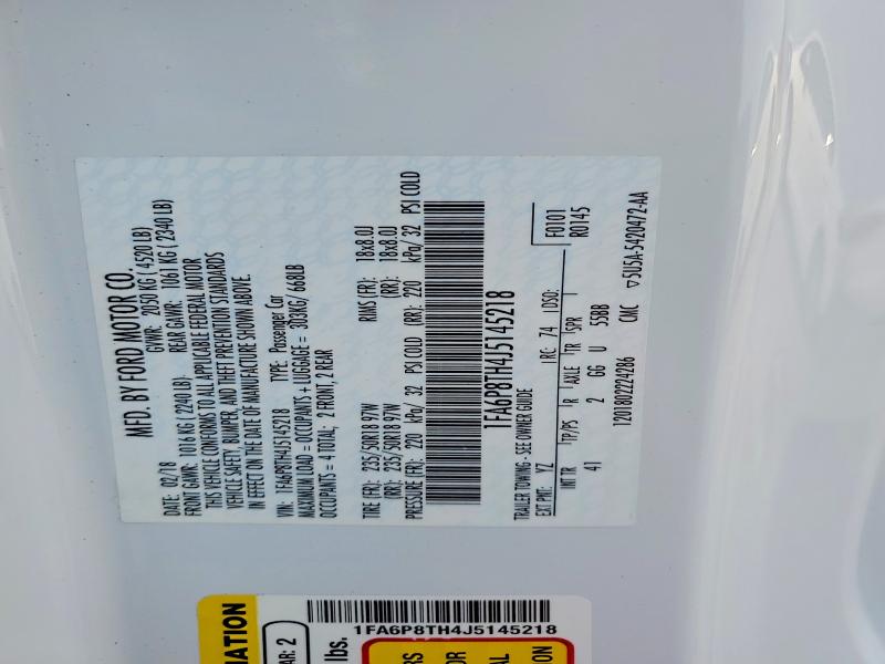 2018 Ford Mustang მანქანა იყიდება აუქციონზე, vin: 1FA6P8TH4J5145218, აუქციონის ნომერი: 64059676