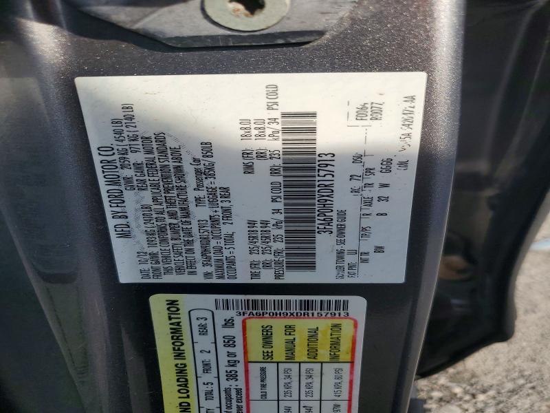 Aukcja sprzedaży 2013 Ford Fusion, vin: 3FA6P0H9XDR157913, numer aukcji: 64979686