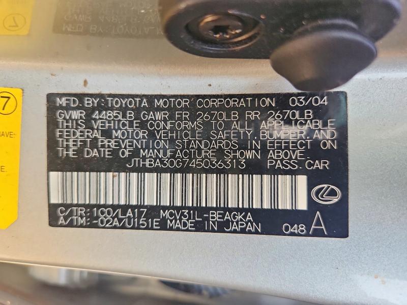 Aukcja sprzedaży 2004 Lexus Es, vin: JTHBA30G745036313, numer aukcji: 64421926