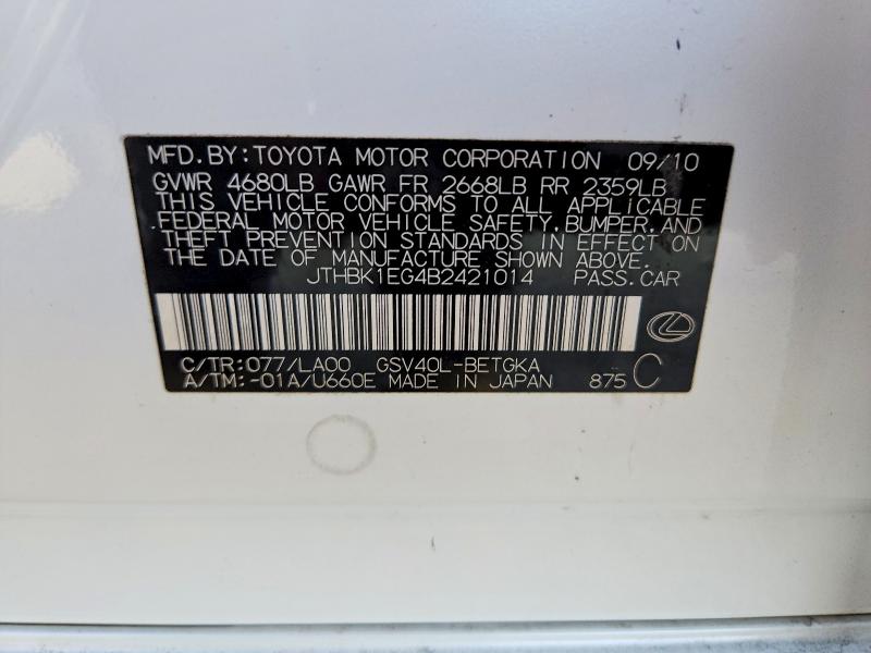 Auction sale of the 2011 Lexus Es, vin: JTHBK1EG4B2421014, lot number: 63253406