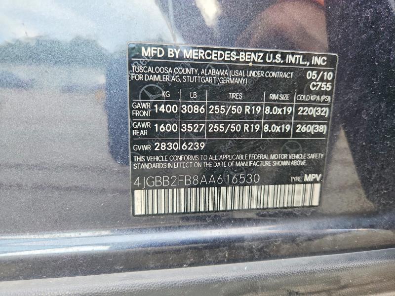 Продажа на аукционе авто 2010 Mercedes-benz Ml, vin: 4JGBB2FB8AA616530, номер лота: 66584486