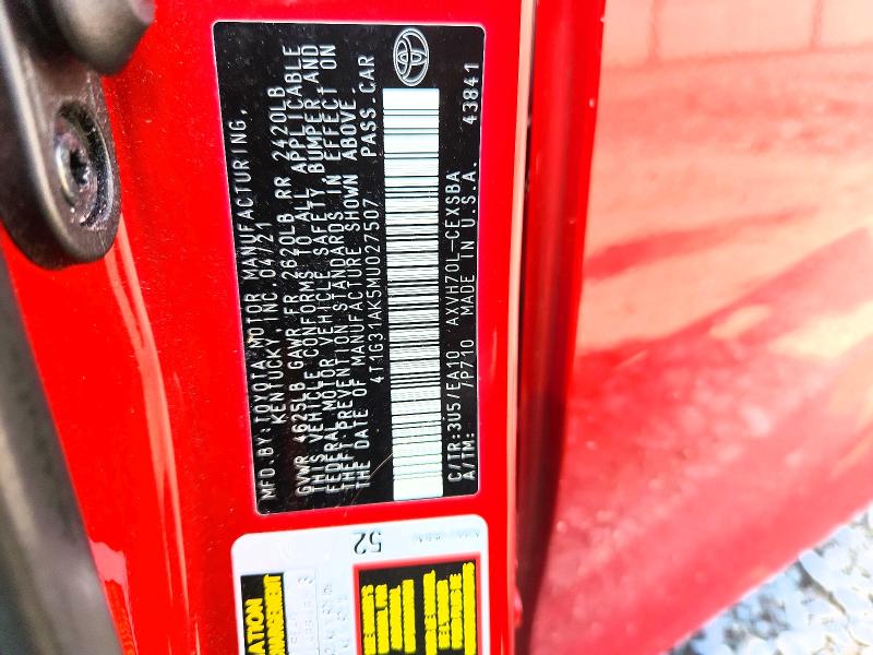 Продажа на аукционе авто 2021 Toyota Camry, vin: 4T1G31AK5MU027507, номер лота: 63474126
