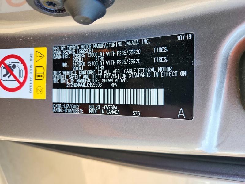 63718796 :رقم المزاد ، 2T2HZMAA8LC155506 vin ، 2020 Lexus Rx مزاد بيع