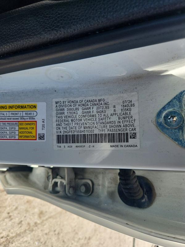 66784326 :رقم المزاد ، 2HGFE2F55SH516302 vin ، 2025 Honda Civic مزاد بيع