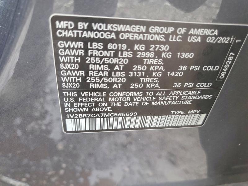 64402926 :رقم المزاد ، 1V2BR2CA7MC565699 vin ، 2021 Volkswagen Atlas مزاد بيع
