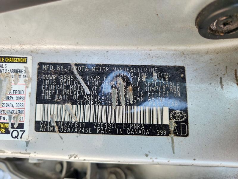 Продаж на аукціоні авто 2005 Toyota Corolla, vin: 2T1BR32E15C428911, номер лоту: 64916466
