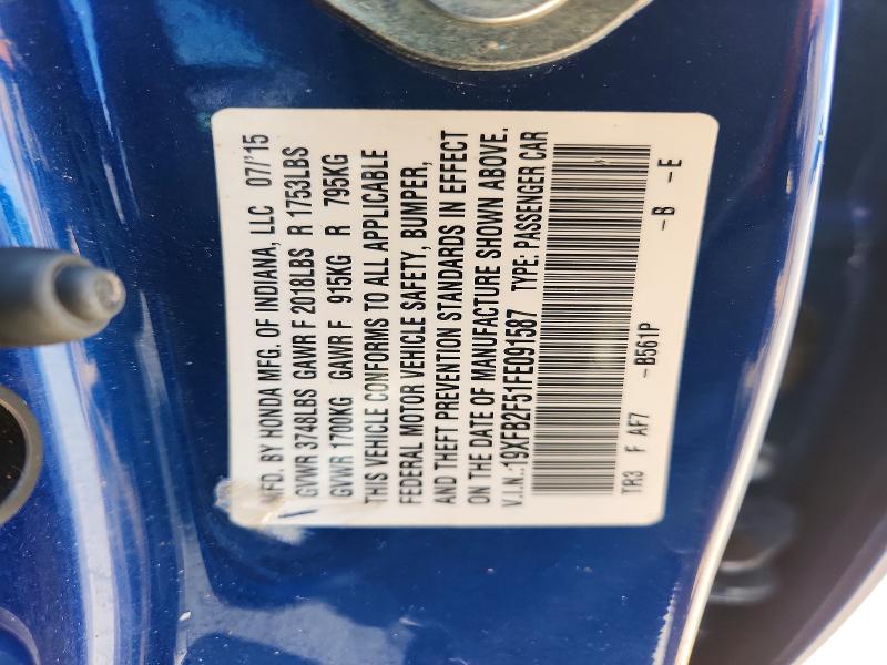 65267536 :رقم المزاد ، 19XFB2F51FE091587 vin ، 2015 Honda Civic مزاد بيع