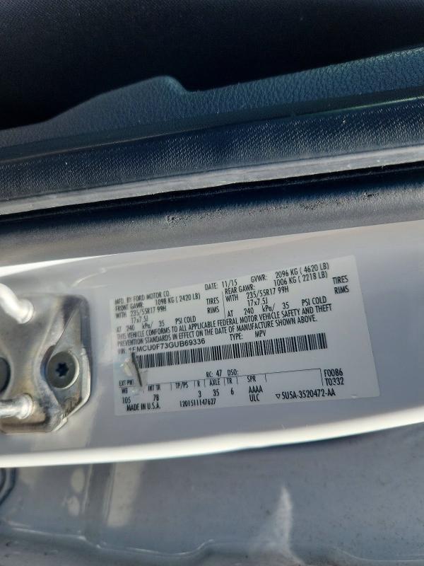 2016 Ford Escape მანქანა იყიდება აუქციონზე, vin: 1FMCU0F73GUB69336, აუქციონის ნომერი: 63382296