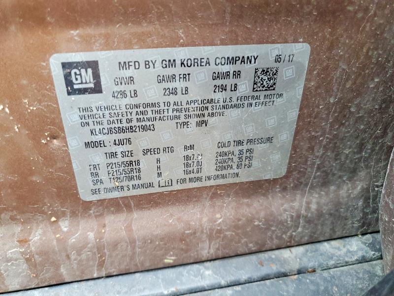 65178506 :رقم المزاد ، KL4CJBSB6HB219043 vin ، 2017 Buick Encore مزاد بيع