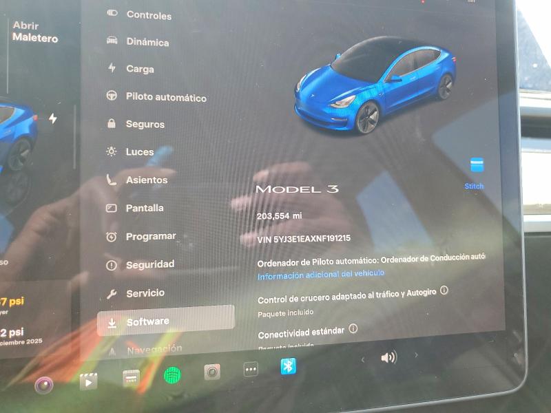 65580686 :رقم المزاد ، 5YJ3E1EAXNF191215 vin ، 2022 Tesla Model 3 مزاد بيع