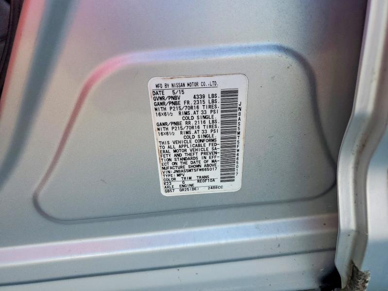 2015 Nissan Rogue Select მანქანა იყიდება აუქციონზე, vin: JN8AS5MT5FW665017, აუქციონის ნომერი: 66816156