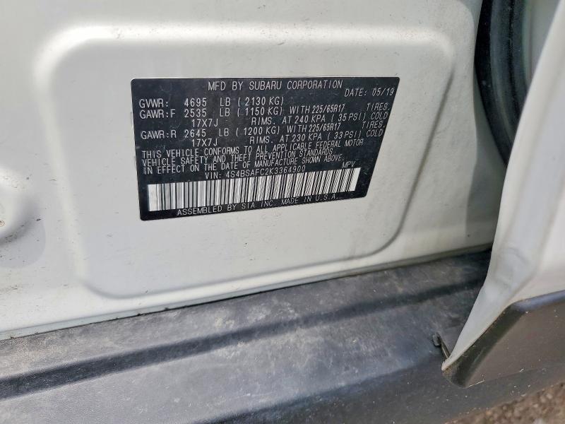 Aukcja sprzedaży 2019 Subaru Outback, vin: 4S4BSAFC2K3364900, numer aukcji: 66909036