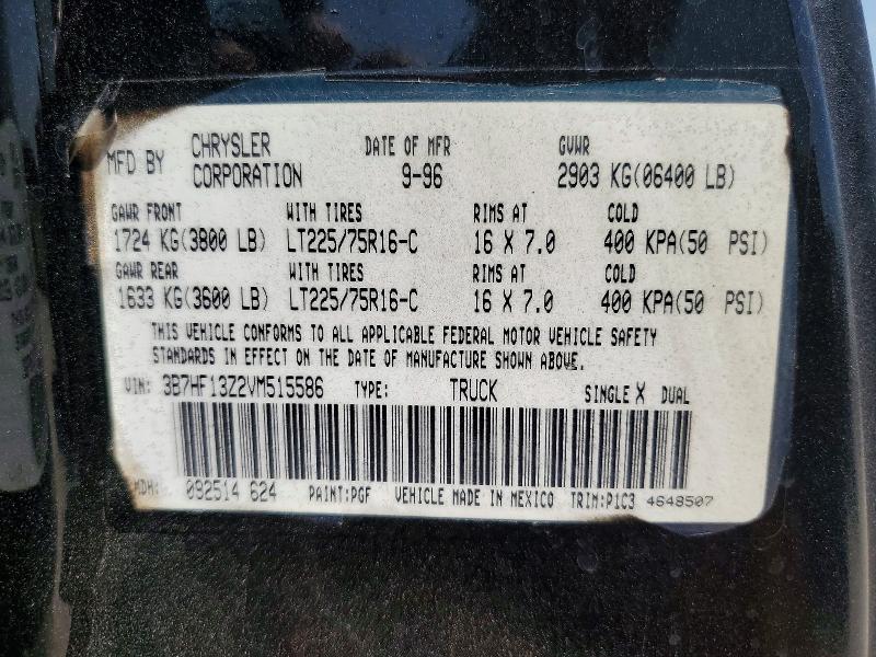 1997 Dodge Ram 1500 მანქანა იყიდება აუქციონზე, vin: 3B7HF13Z2VM515586, აუქციონის ნომერი: 66008646