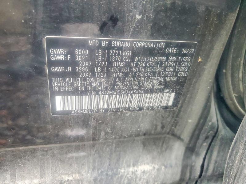 2022 Subaru Ascent მანქანა იყიდება აუქციონზე, vin: 4S4WMARD6N3468553, აუქციონის ნომერი: 65702576