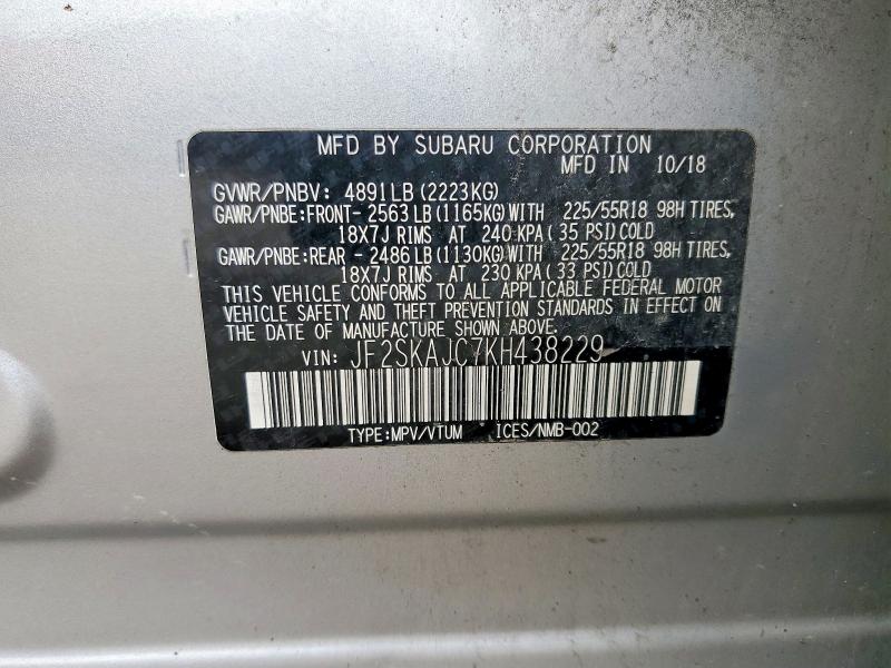 64727986 :رقم المزاد ، JF2SKAJC7KH438229 vin ، 2019 Subaru Forester مزاد بيع