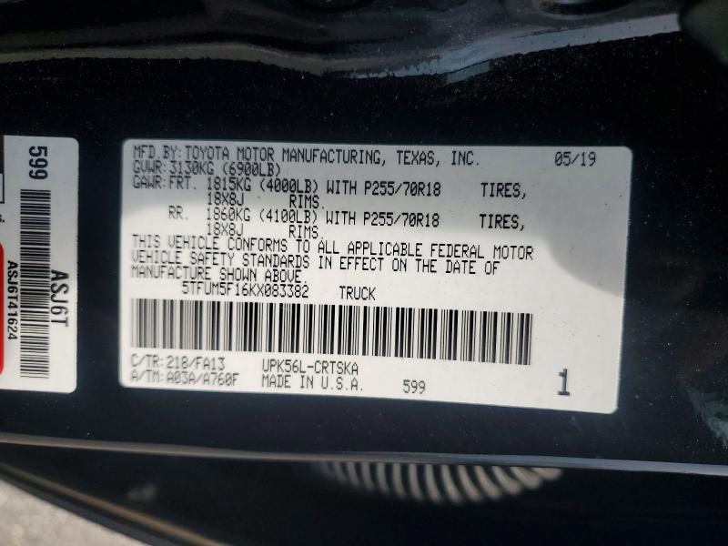 Продаж на аукціоні авто 2019 Toyota Tundra, vin: 5TFUM5F16KX083382, номер лоту: 64988626