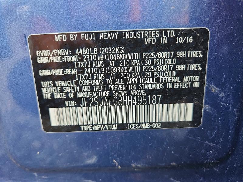 65130926 :رقم المزاد ، JF2SJAEC8HH495187 vin ، 2017 Subaru Forester مزاد بيع