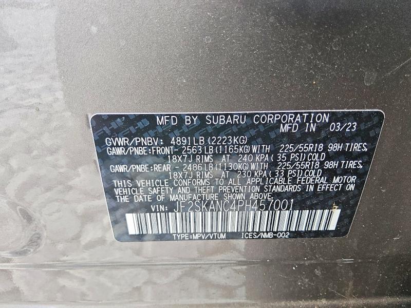 Aukcja sprzedaży 2023 Subaru Forester, vin: JF2SKANC4PH457001, numer aukcji: 63381176